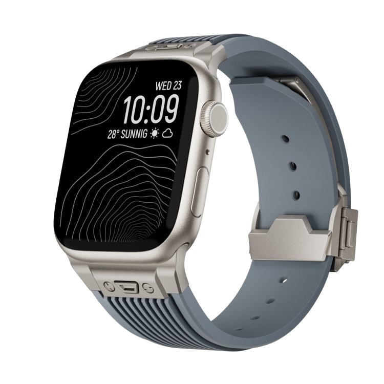 Rynx | For Apple Watch Series 4 44mm Vertical Texture Titanium Buckle Elastic Silicone Watch Strap (Gray)