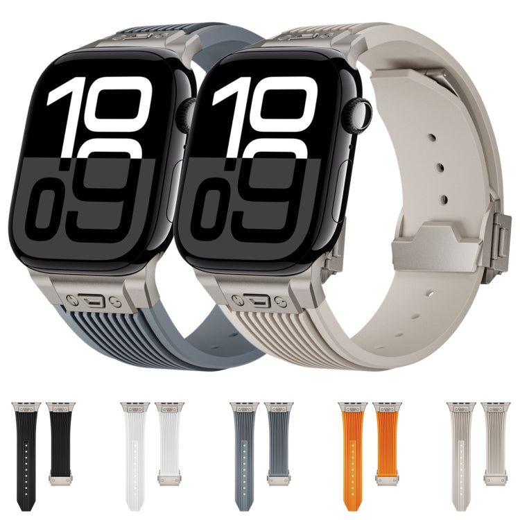 Rynx | For Apple Watch Series 6 44mm Vertical Texture Titanium Buckle Elastic Silicone Watch Band (White)