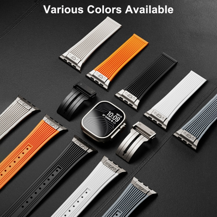 Rynx | For Apple Watch Series 6 44mm Vertical Texture Titanium Buckle Elastic Silicone Watch Band (White)