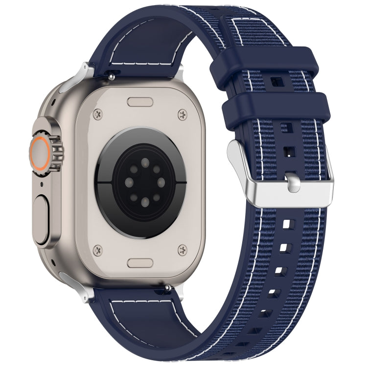Rynx | For Apple Watch Series 9 45mm Neat Buckle Hybrid Nylon Braided Silicone Watch Band (Midnight Blue)