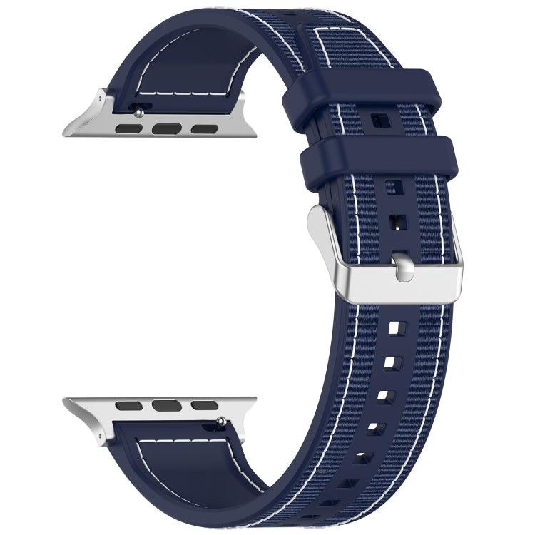Rynx | For Apple Watch Series 9 45mm Neat Buckle Hybrid Nylon Braided Silicone Watch Band (Midnight Blue)