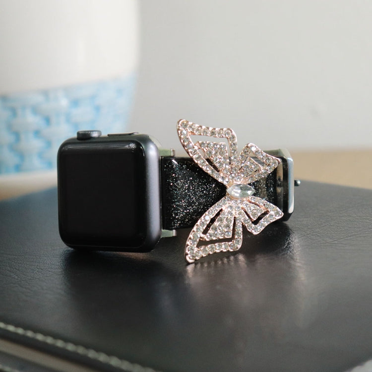 Rynx | For Apple Watch 5 & 4 44mm / 3 & 2 & 1 42mm Bow Glitter Diamond Watch Band (Black)
