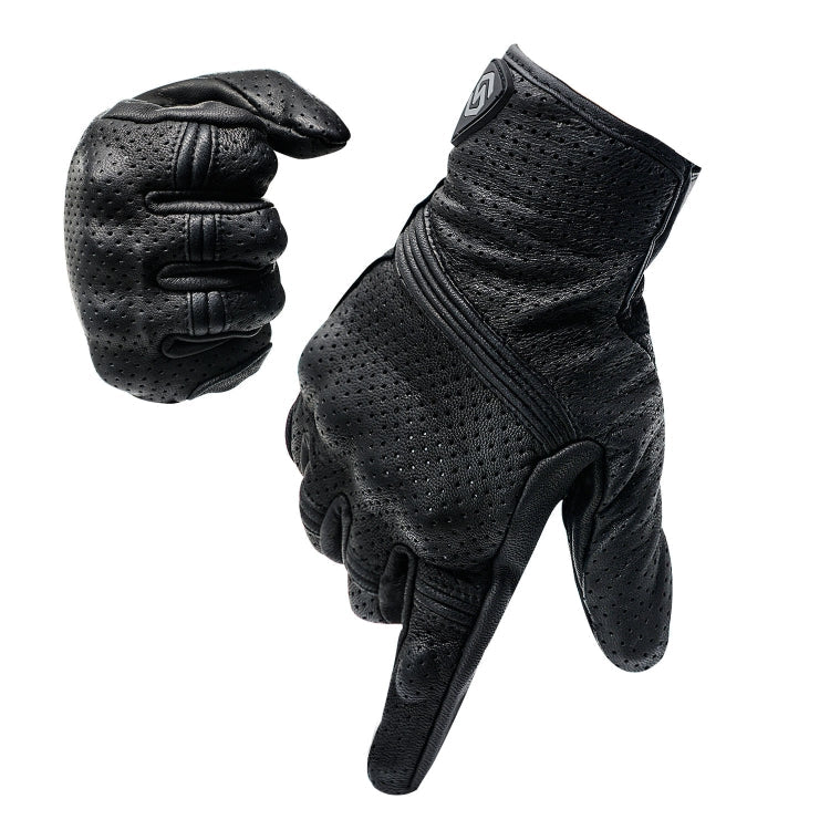 Rynx | WUPP CS-1049A Outdoor Motorcycle Cycling Breathable Leather Full Finger Gloves with Holes, Size:XXL(Black)