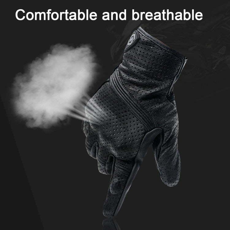 Rynx | WUPP CS-1049A Outdoor Motorcycle Cycling Breathable Leather Full Finger Gloves with Holes, Size:XXL(Black)