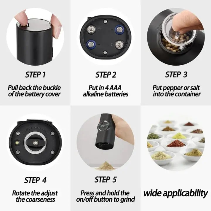 Rynx | Electric Salt & Pepper Mill – With LED & Adjustable Grind Size