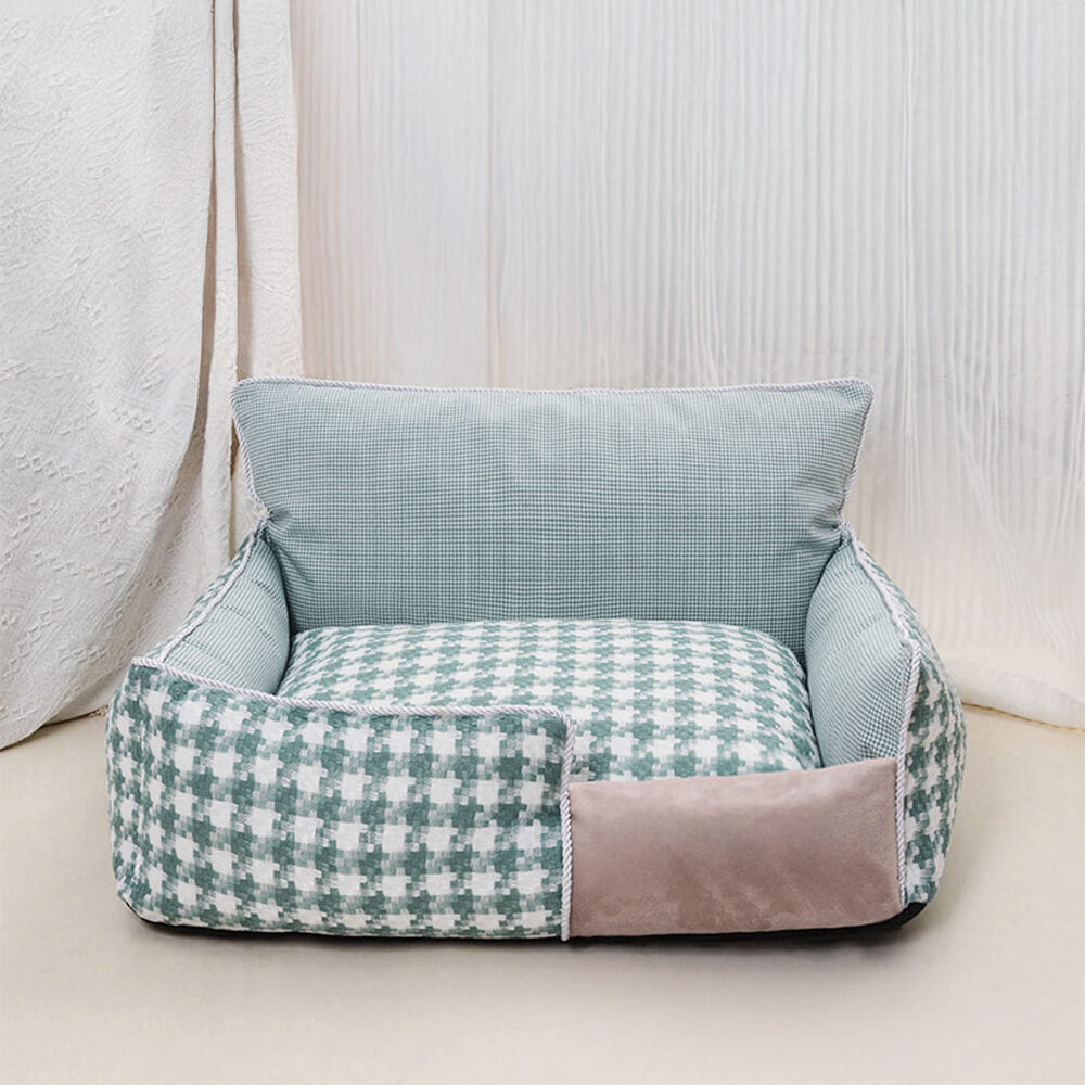 RYNX | Houndstooth Cotton-Linen All Seasons Comfort Dog & Cat Sofa Bed Green