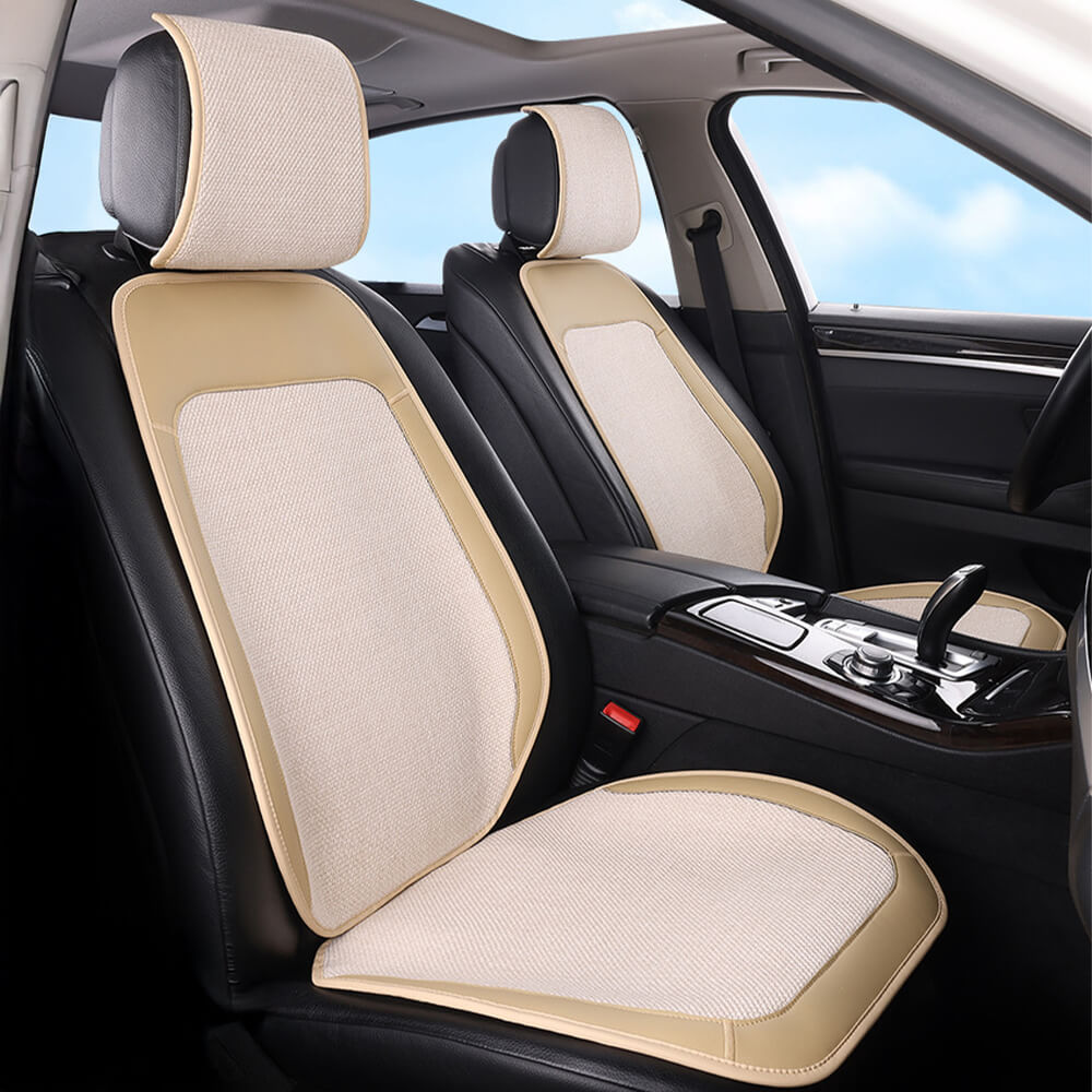 RYNX | Cotton Blend Breathable Anti-Slip Car Seat Cover Full Set Beige Two Seat