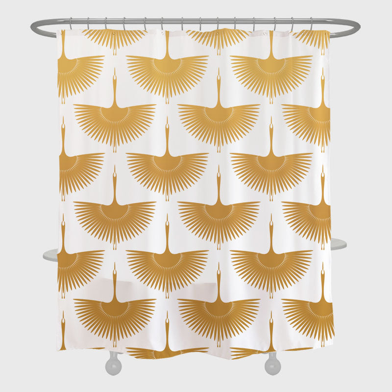 Rynx | Black and White Crane Shower Curtain with Hooks, Bathroom Curtains with Ring, Unique Bathroom Decoration, Boho Shower Curtain, Customizable Bathroom Curtains, Extra Long Shower Curtain