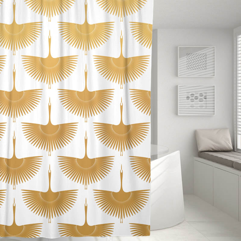 Rynx | Black and White Crane Shower Curtain with Hooks, Bathroom Curtains with Ring, Unique Bathroom Decoration, Boho Shower Curtain, Customizable Bathroom Curtains, Extra Long Shower Curtain