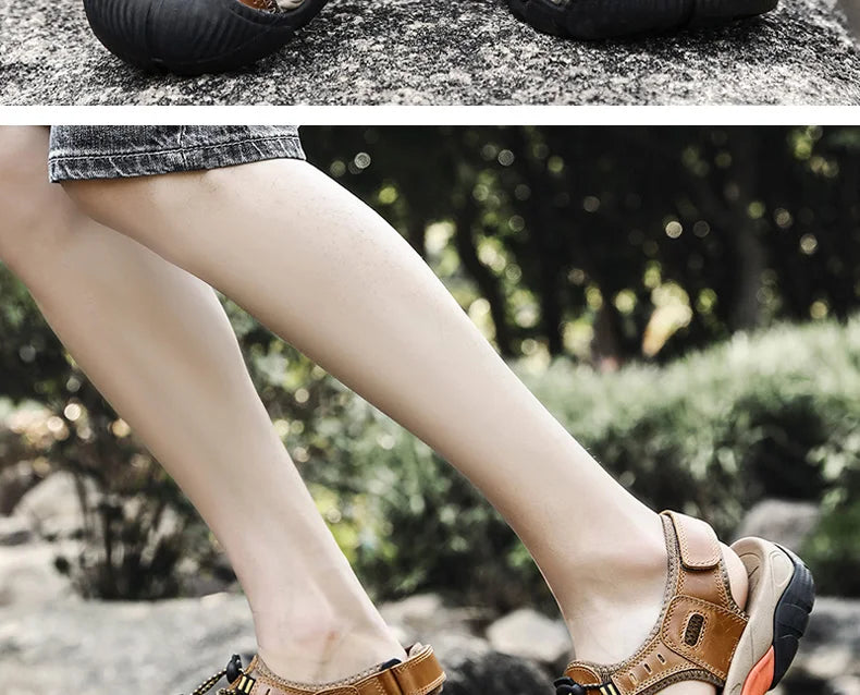 Rynx | Summer Men's Outdoor Sandals Beach Shoes Genuine Leather Trekking Hiking