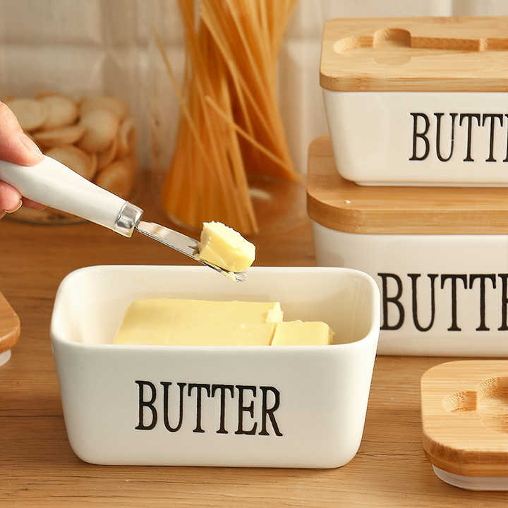 Rynx | Rectangular Ceramic Butter Dish Sealed Storage Container Western Cheese Jug Butter Glass for Storage for Restaurant 15x8.5 cm