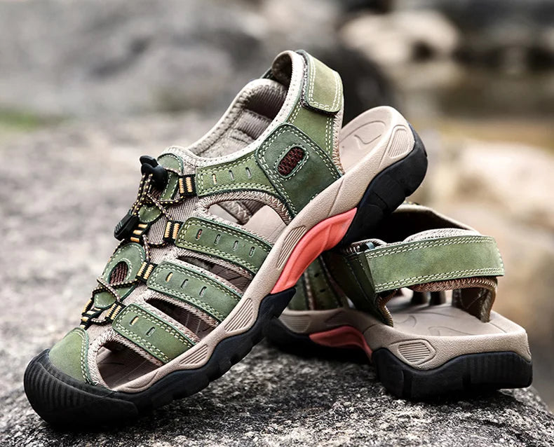Rynx | Summer Men's Outdoor Sandals Beach Shoes Genuine Leather Trekking Hiking
