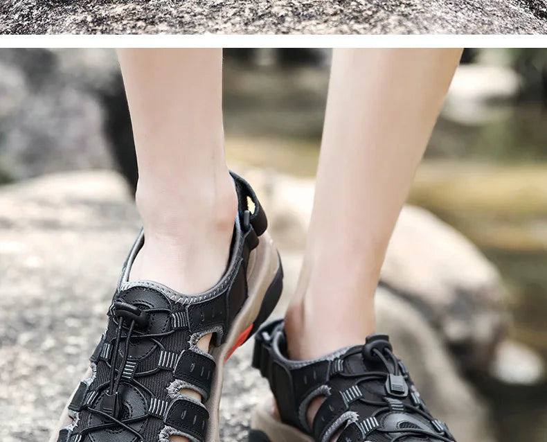 Rynx | Summer Men's Outdoor Sandals Beach Shoes Genuine Leather Trekking Hiking
