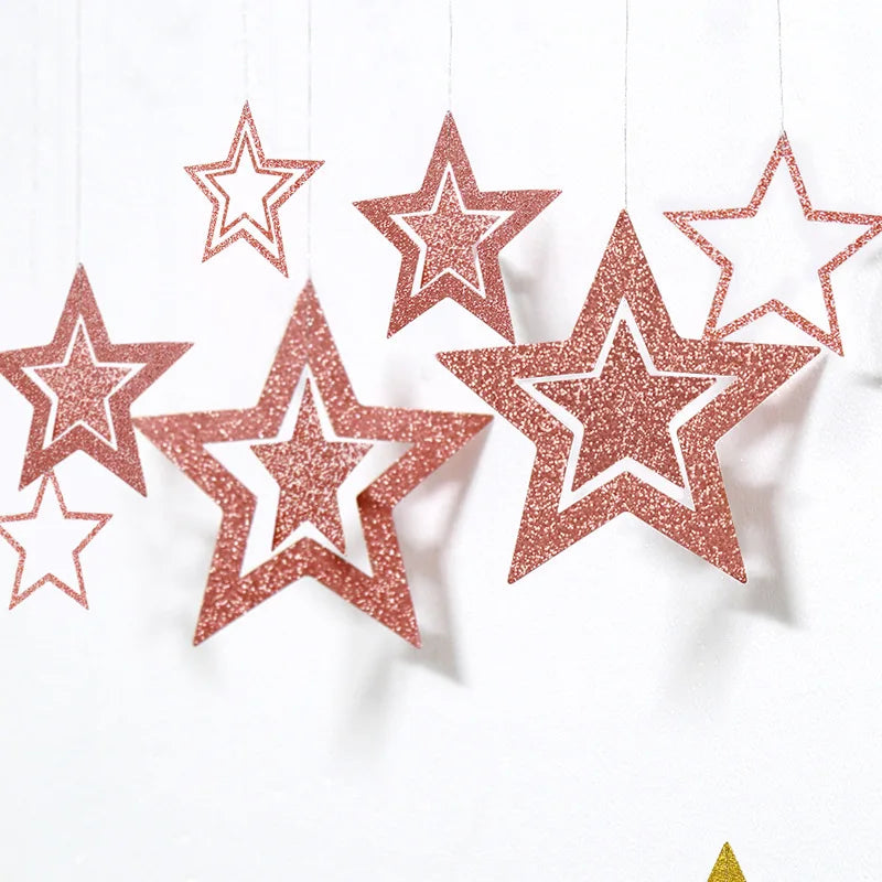 Rynx Rose Gold High Star Paper Garlands Banner Hanging for Wedding Christmas Decorations Kids Birthday Party Supplies Baby Party