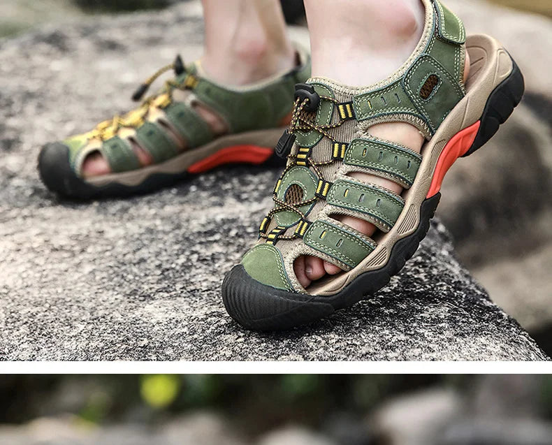 Rynx | Summer Men's Outdoor Sandals Beach Shoes Genuine Leather Trekking Hiking