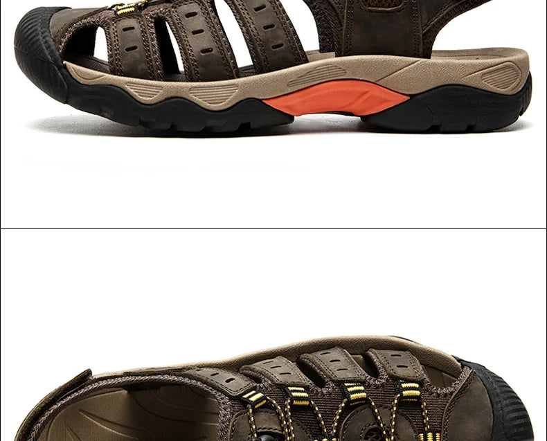 Rynx | Summer Men's Outdoor Sandals Beach Shoes Genuine Leather Trekking Hiking