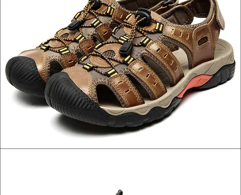 Rynx | Summer Men's Outdoor Sandals Beach Shoes Genuine Leather Trekking Hiking