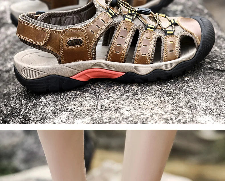 Rynx | Summer Men's Outdoor Sandals Beach Shoes Genuine Leather Trekking Hiking