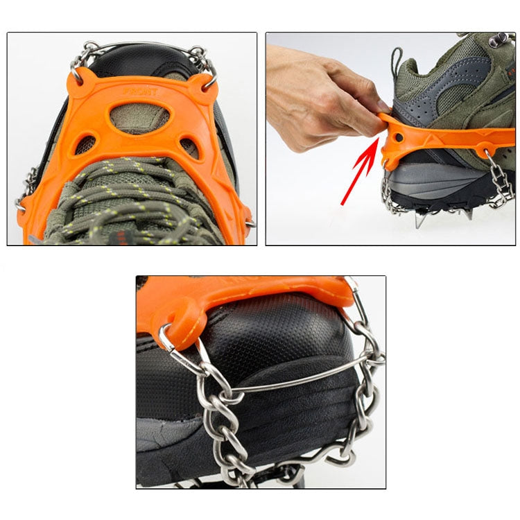 Rynx | One Pair 19 Teeth Anti-Slip Ice Gripper Hiking Climbing Chain Shoes Covers, Size: M(Orange)