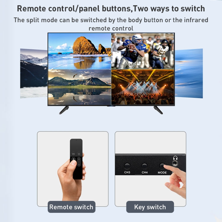 Rynx | Measy MV4341 4K 30Hz 4 In 1 Out HDMI Quad Screen Splitter, Plug Type: EU Plug (Black)