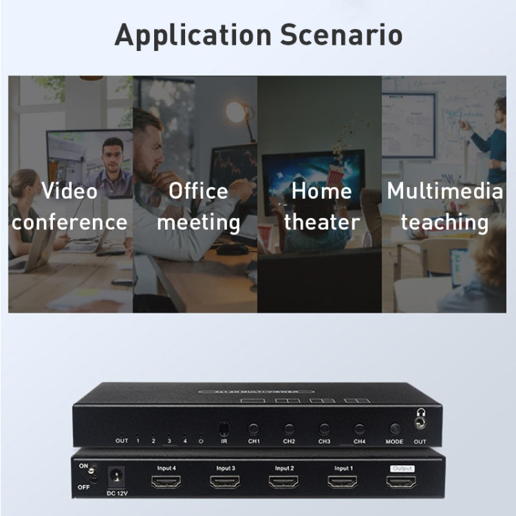 Rynx | Measy MV4341 4K 30Hz 4 In 1 Out HDMI Quad Screen Splitter, Plug Type: EU Plug (Black)