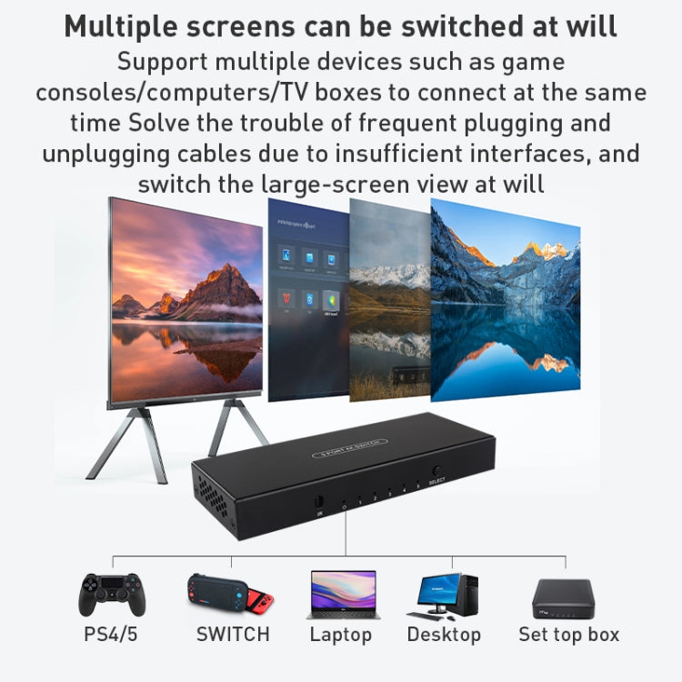 Rynx | Measy SWH4651 4K 60Hz 5 In 1 Out HDMI Converter Switcher, Plug Type: EU Plug (Black)