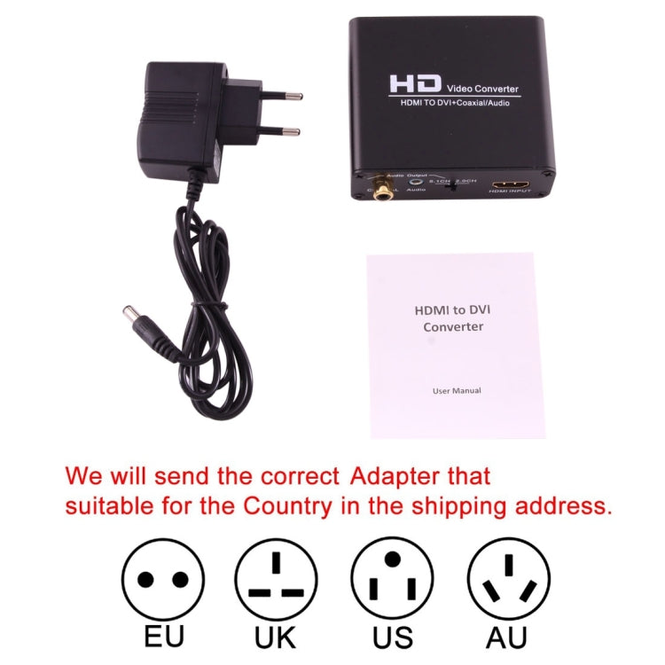 Rynx | NEWKENG X5 HDMI to DVI with Audio 3.5mm Coaxial Output Video Converter, US Plug