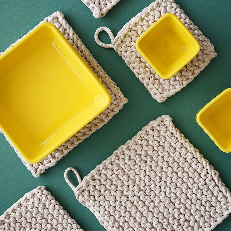 Rynx | Woven Pot Holder Cotton Coaster Heat Resistant Cup Mug Mat Coffee Tea Hot Drink Coaster Placemat Table Decoration Accessories
