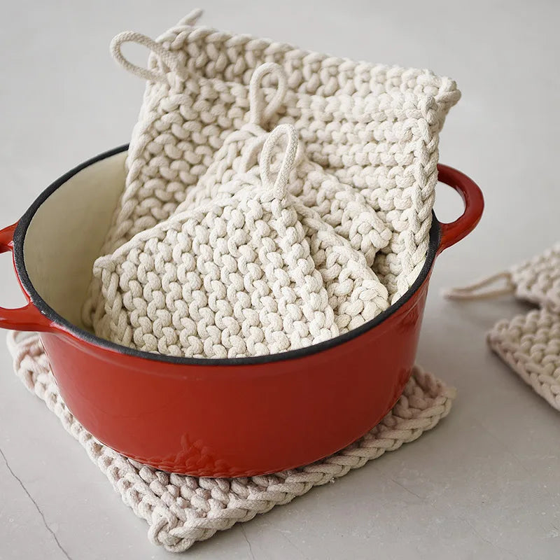 Rynx | Woven Pot Holder Cotton Coaster Heat Resistant Cup Mug Mat Coffee Tea Hot Drink Coaster Placemat Table Decoration Accessories