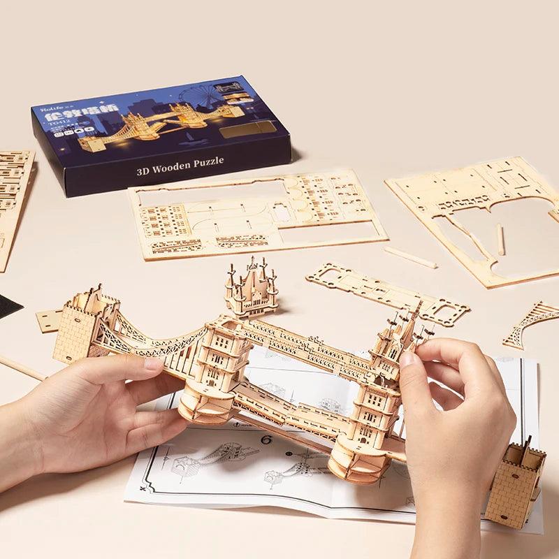 Rynx | 3D Architectural Wooden Puzzle Set: Build Big Ben, Tower Bridge & Five-Story Pagoda