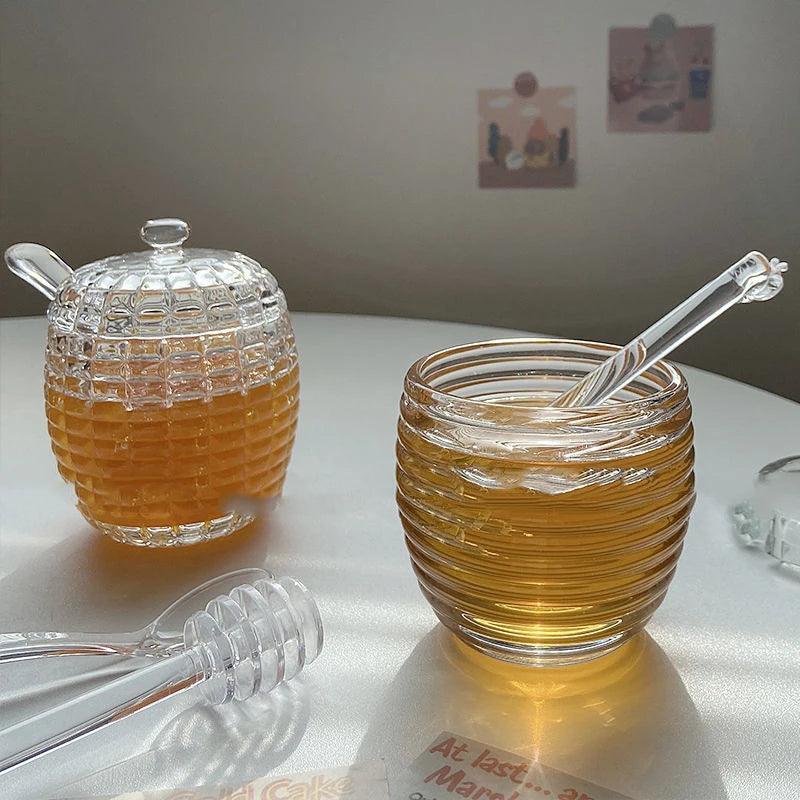 Rynx | Elegant 265ml Glass Honey Jar with Mixing Spoon - Ideal for Serving Honey, Juice, and Jam