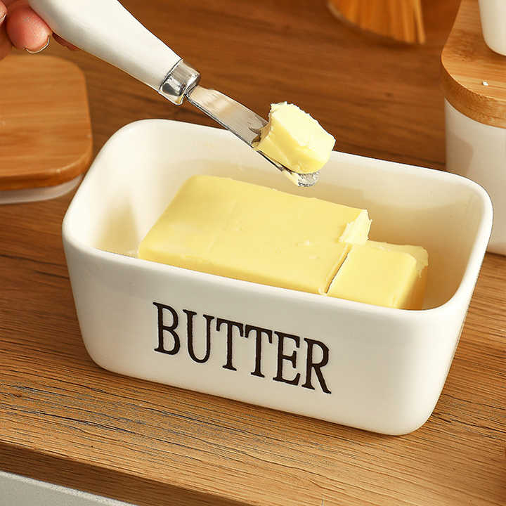 Rynx | Rectangular Ceramic Butter Dish Sealed Storage Container Western Cheese Jug Butter Glass for Storage for Restaurant 15x8.5 cm