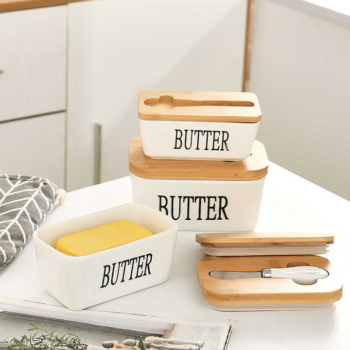 Rynx | Rectangular Ceramic Butter Dish Sealed Storage Container Western Cheese Jug Butter Glass for Storage for Restaurant 15x8.5 cm