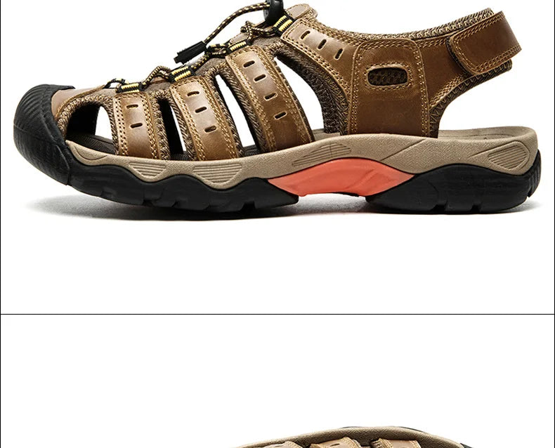 Rynx | Summer Men's Outdoor Sandals Beach Shoes Genuine Leather Trekking Hiking