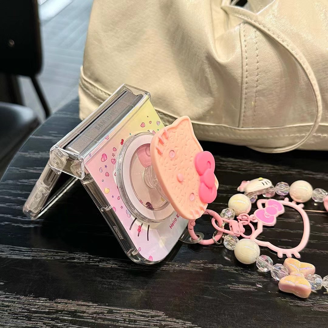Rynx | Cute Cartoon Pink Samsung Galaxy Z Flip Magsafe Case – Heart Print with Kitty Magsafe Holder