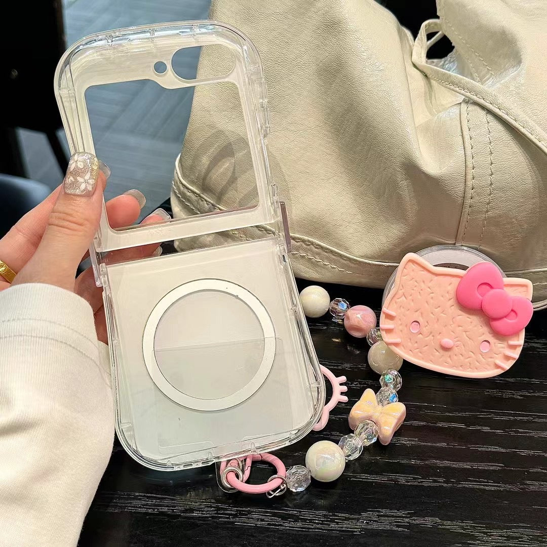 Rynx | Cute Cartoon Pink Samsung Galaxy Z Flip Magsafe Case – Heart Print with Kitty Magsafe Holder