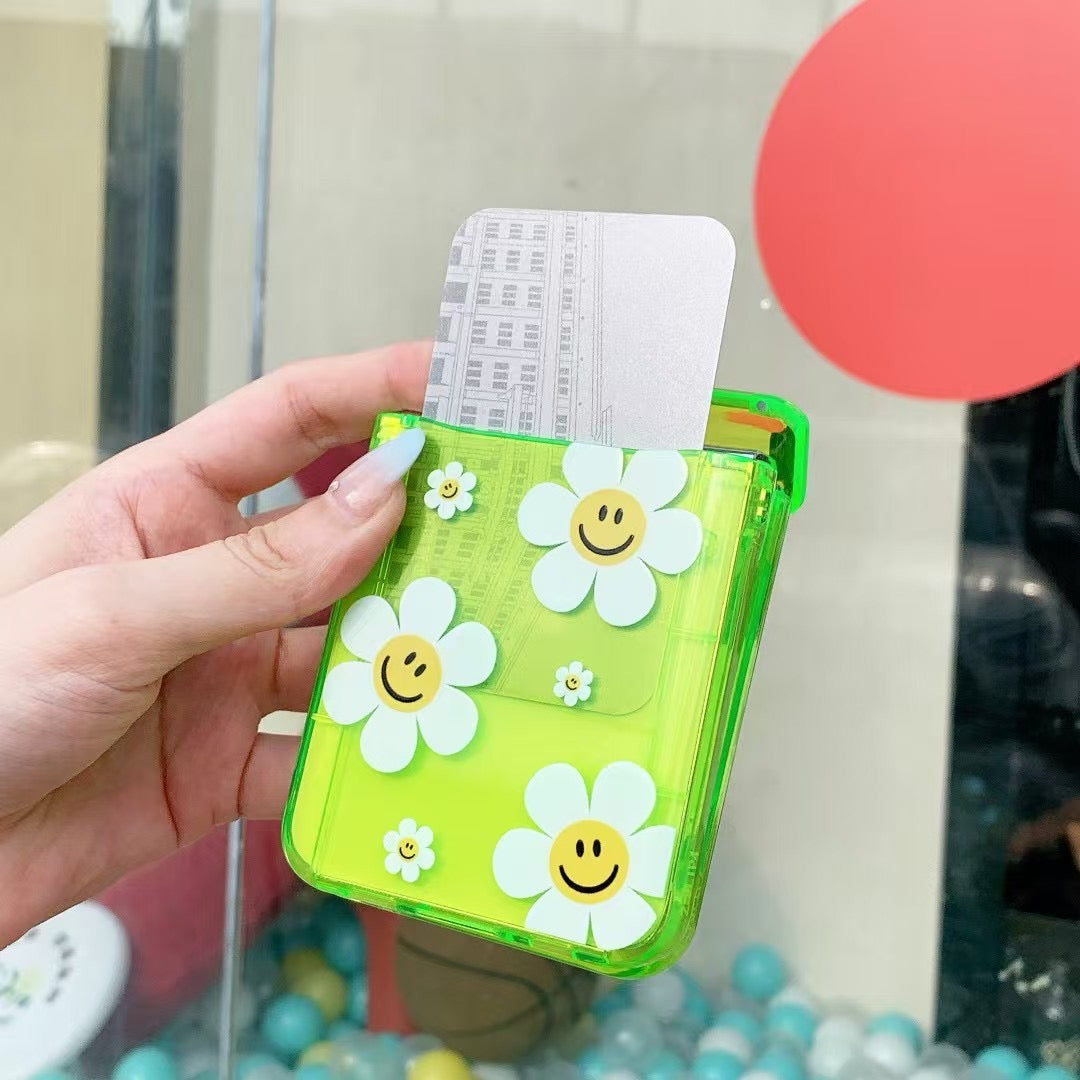 Rynx | Green Smiley Daisy Samsung Z Flip Case – Clear Floral Cover with Charm Chain