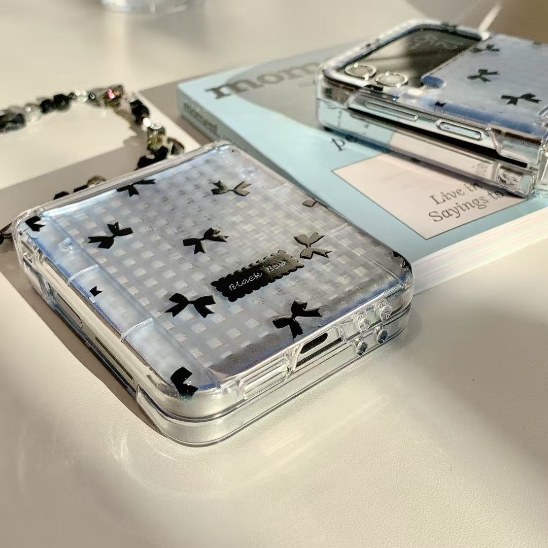 Rynx | Black Bow Gingham For Samsung Galaxy Z Flip Case And Cute Bow Pattern With Butterfly Pendant