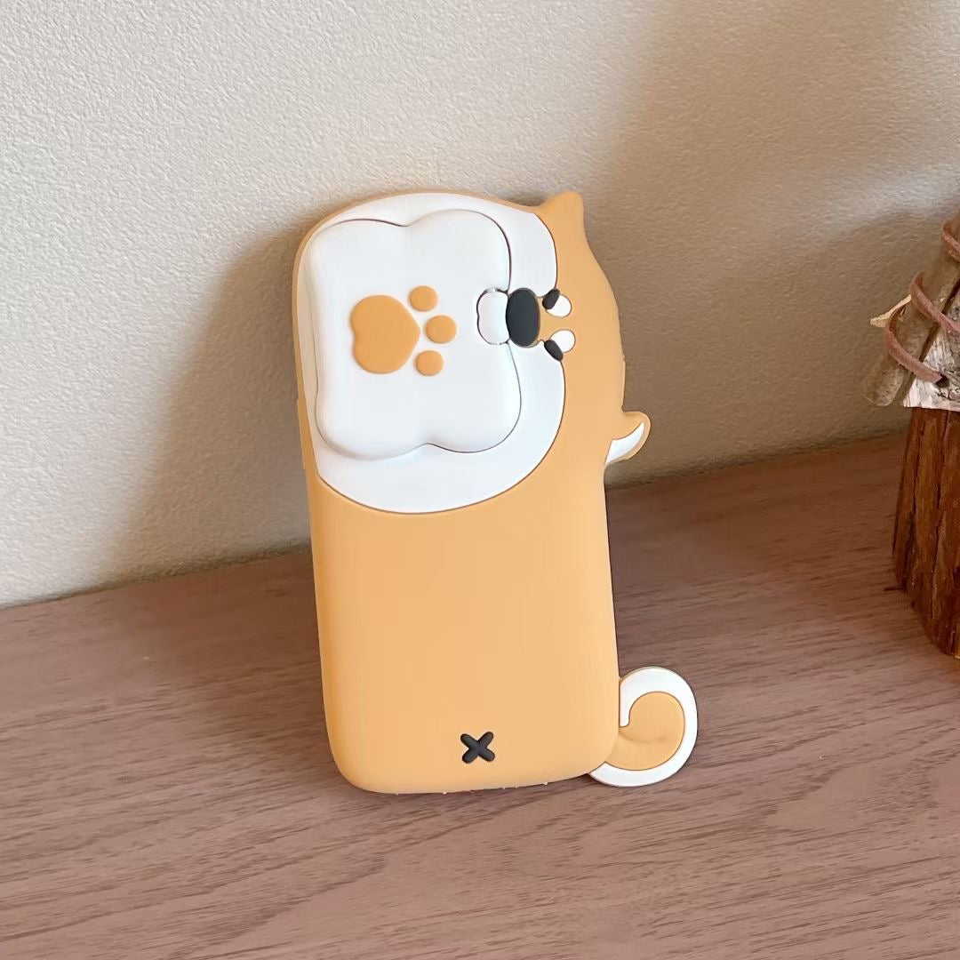 Rynx | Cute Dog Bite Silicone iPhone Case with 3D Bone Stand – Brown Puppy Design