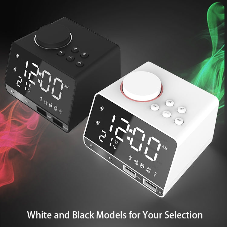 RYNX | Creative LED Bluetooth 4.2 Speaker Alarm Clock Music Display Radio, US Plug(White)