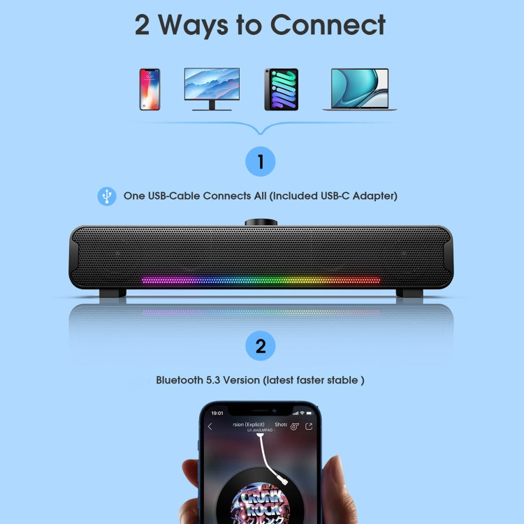 Rynx | L16 Portable RGB Light HiFi USB Bluetooth Wireless Speaker (Black)