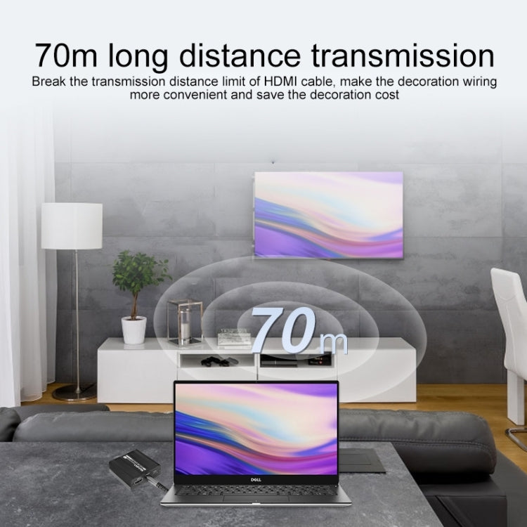 Rynx | Measy ET100 HDMI Extender Transmitter + Receiver Converter Ethernet Cable, Transmission Distance: 70m (EU Plug)