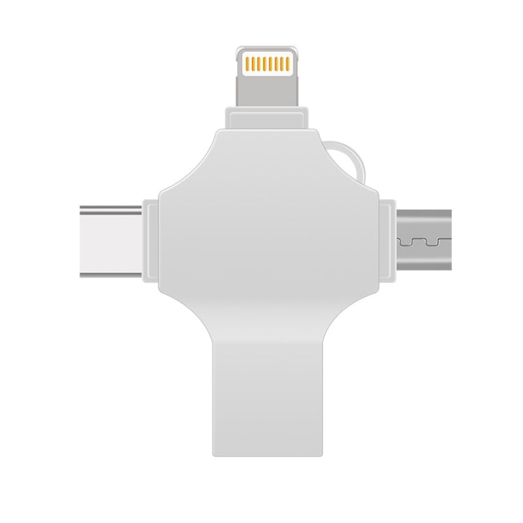 Rynx | Cross 4 in 1 128GB 8 Pin + Micro USB + USB-C / Type-C + USB 3.0 Metal Flash Drive (Silver)