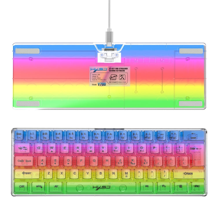 Rynx | HXSJ V700T 61-Key Wired Membrane RGB Backlit Mechanical Keyboard (Transparent)