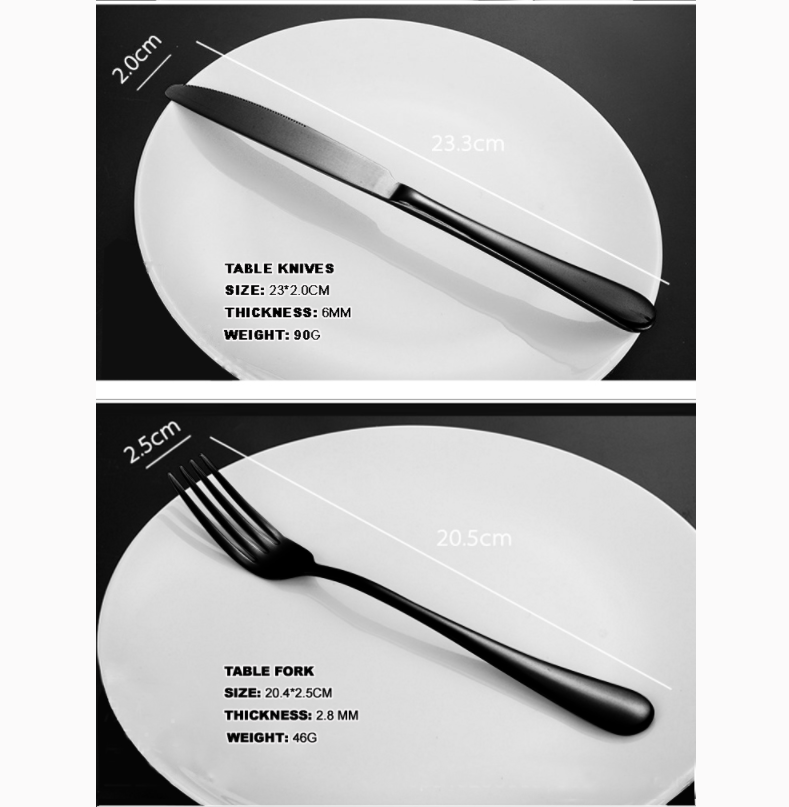 RYNX | Set Black 32 pcs Stainless Steel Knife Fork Spoon Stylish Teaspoon Kitchen