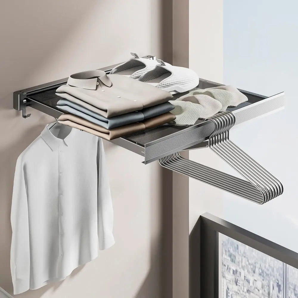 Rynx | Foldable wall shelf for laundry – space-saving with double drying area