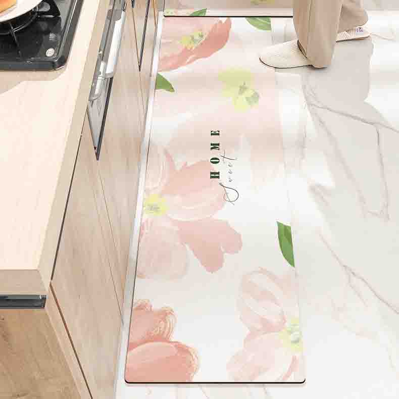 Rynx | Lovely Pink Flowers PVC Leather Kitchen Mat