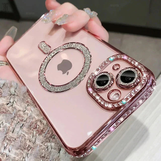 RYNX | Luxury Crystal Diamond Clear Case For Iphone 15 11 12 13 14 Pro Max Plus Bling Sparkling Magsafe Magnetic Wireless Charging Cover For iPhone 11 Pink