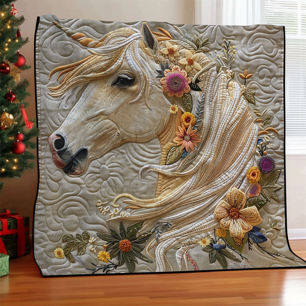 Rynx | Flower Beige Horse Quilted Blanket