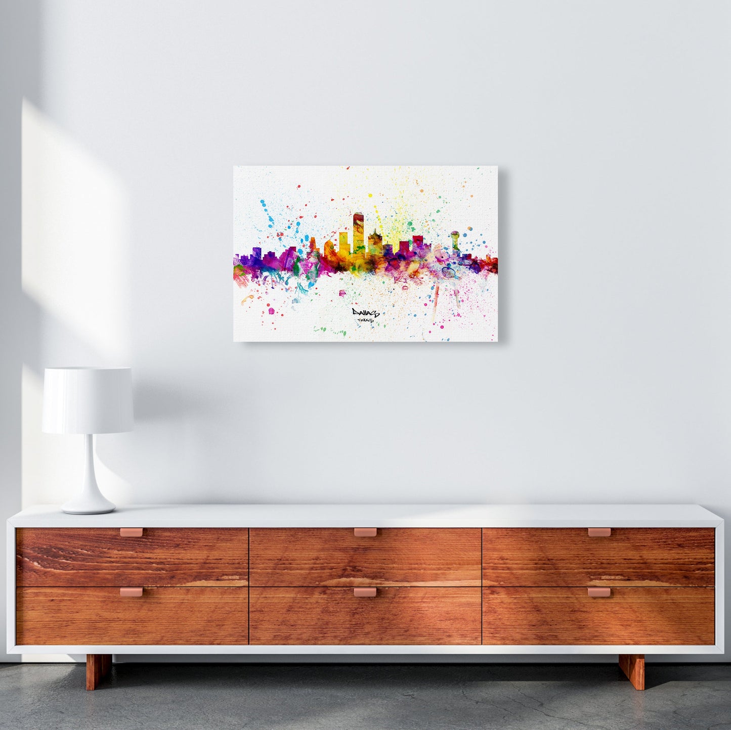 Rynx | Dallas Texas Skyline Splash Art Print by Michael Tompsett